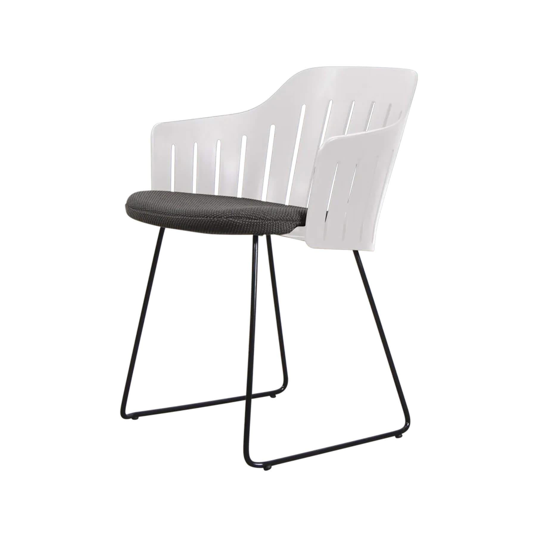 Caneline Choice Outdoor Chair With Steel Sled Legs White Seat Dark Grey Cushion