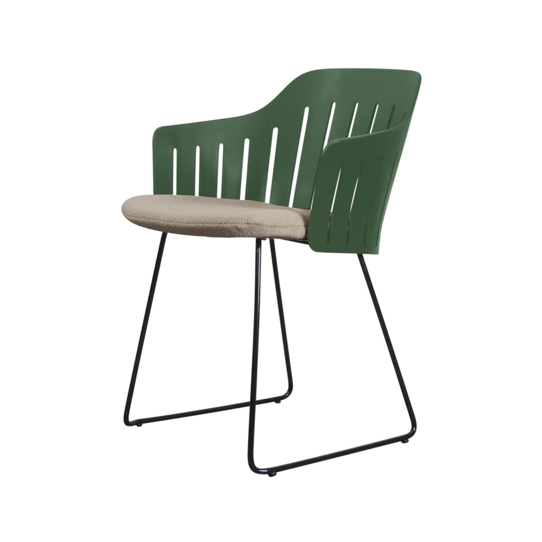 Caneline Choice Outdoor Chair With Steel Sled Legs Dark Green Seat Taupe Cushion