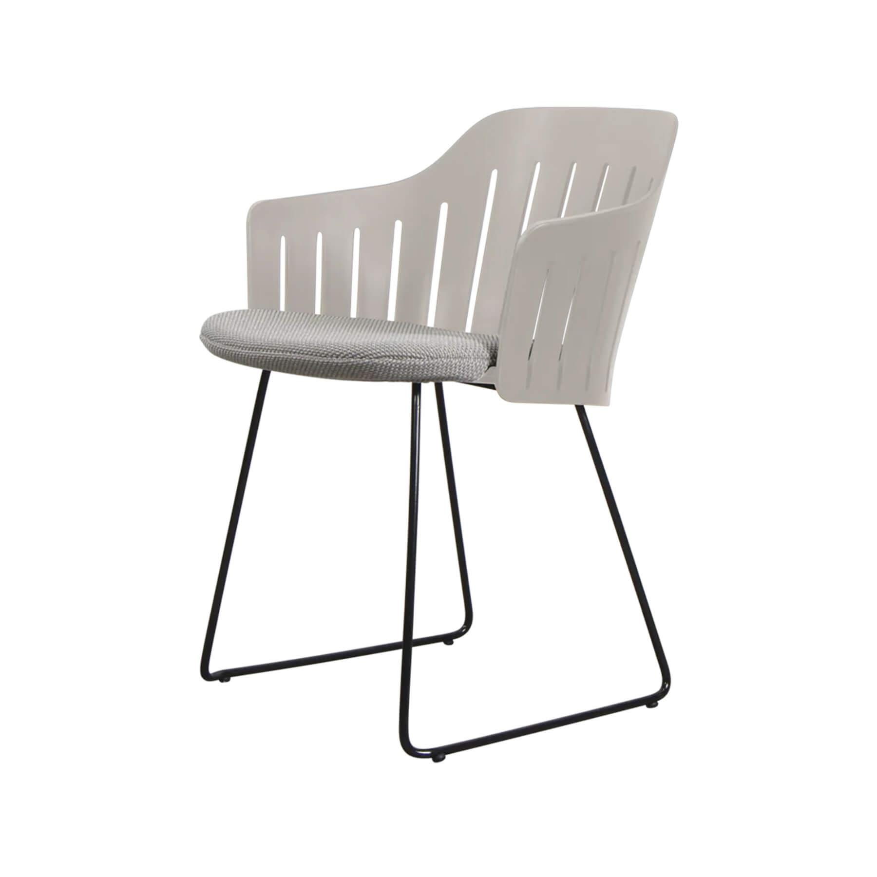 Caneline Choice Outdoor Chair With Steel Sled Legs Taupe Seat Light Grey Cushion Brown