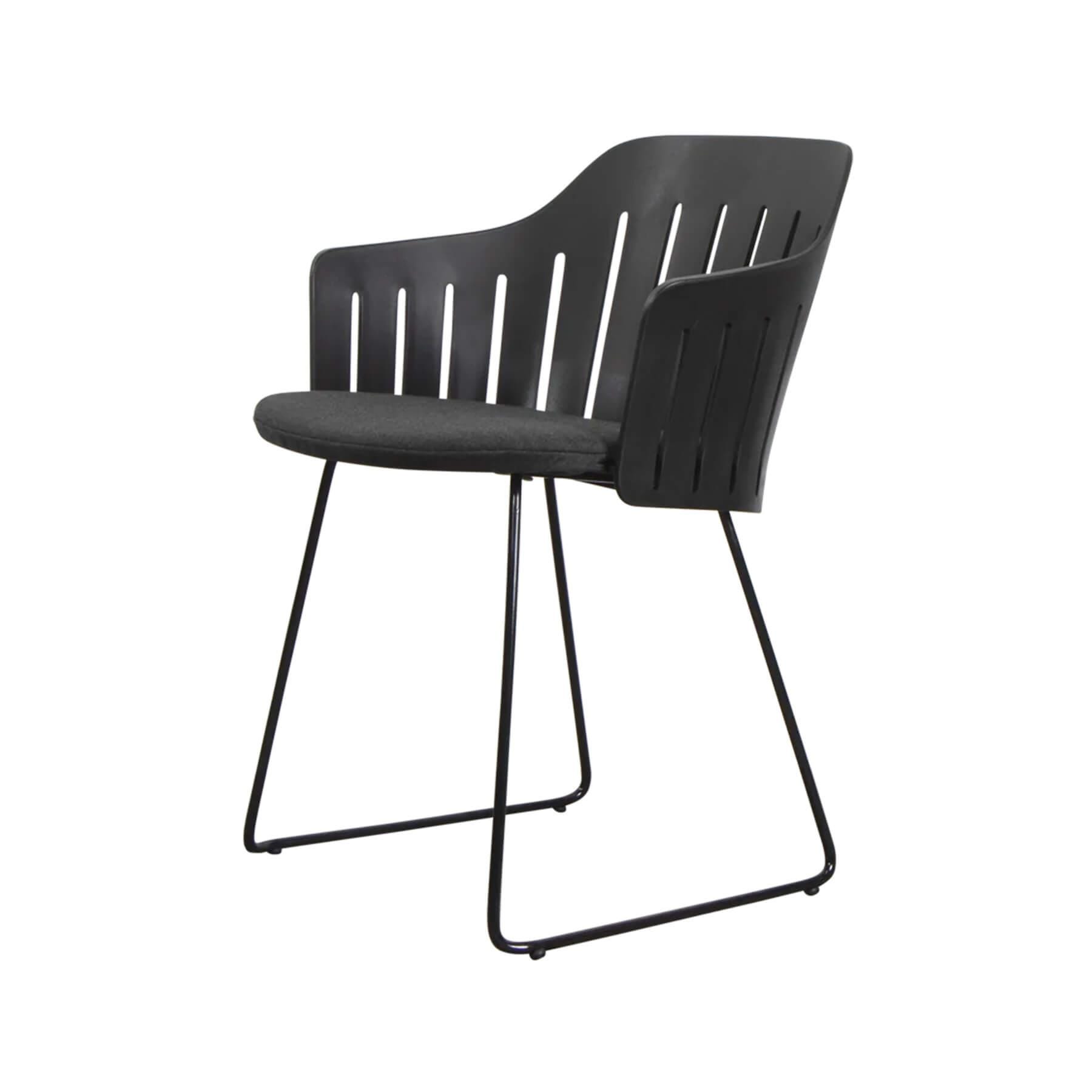 Caneline Choice Outdoor Chair With Steel Sled Legs Black Seat Black Cushion