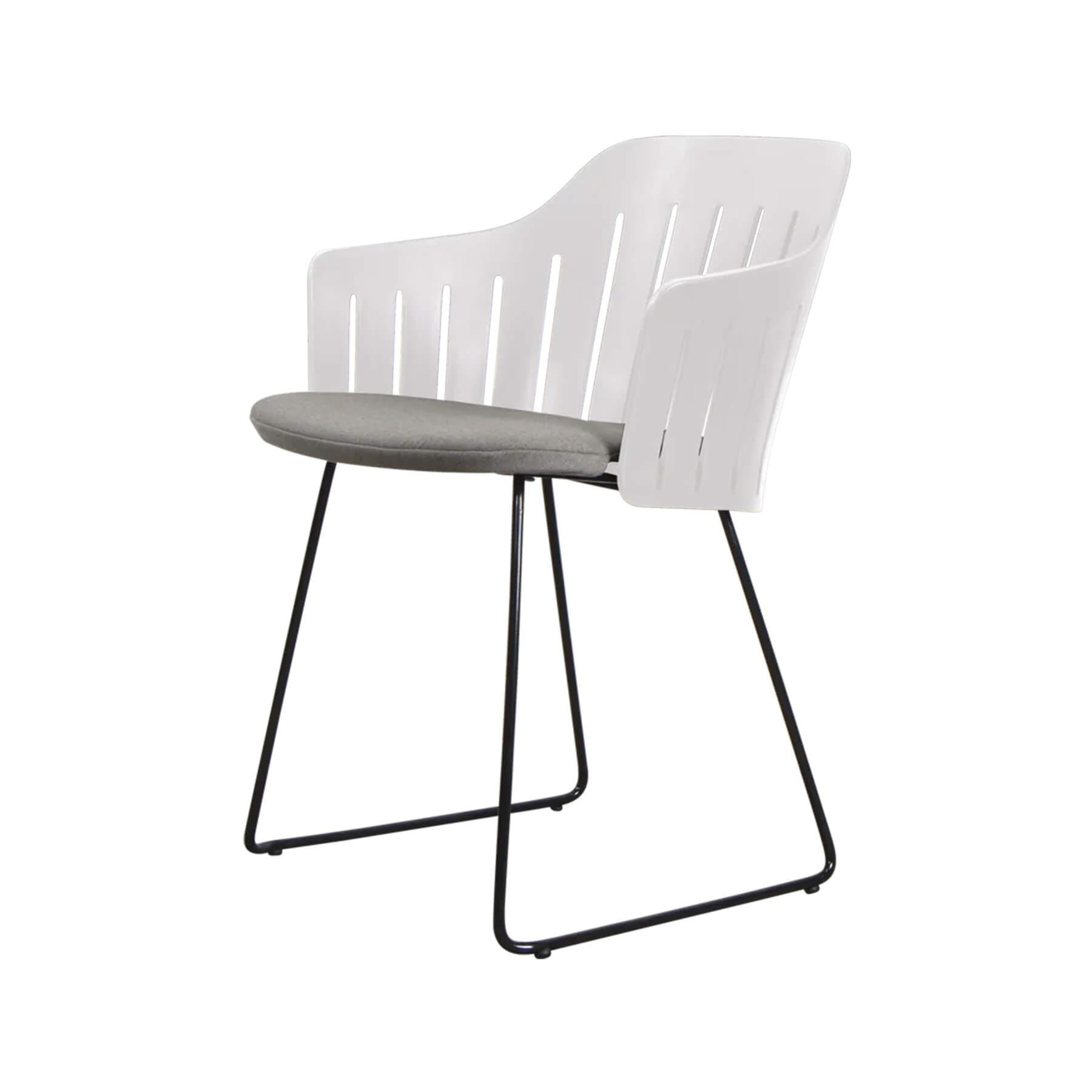 Caneline Choice Outdoor Chair With Steel Sled Legs White Seat Natte Taupe Cushion