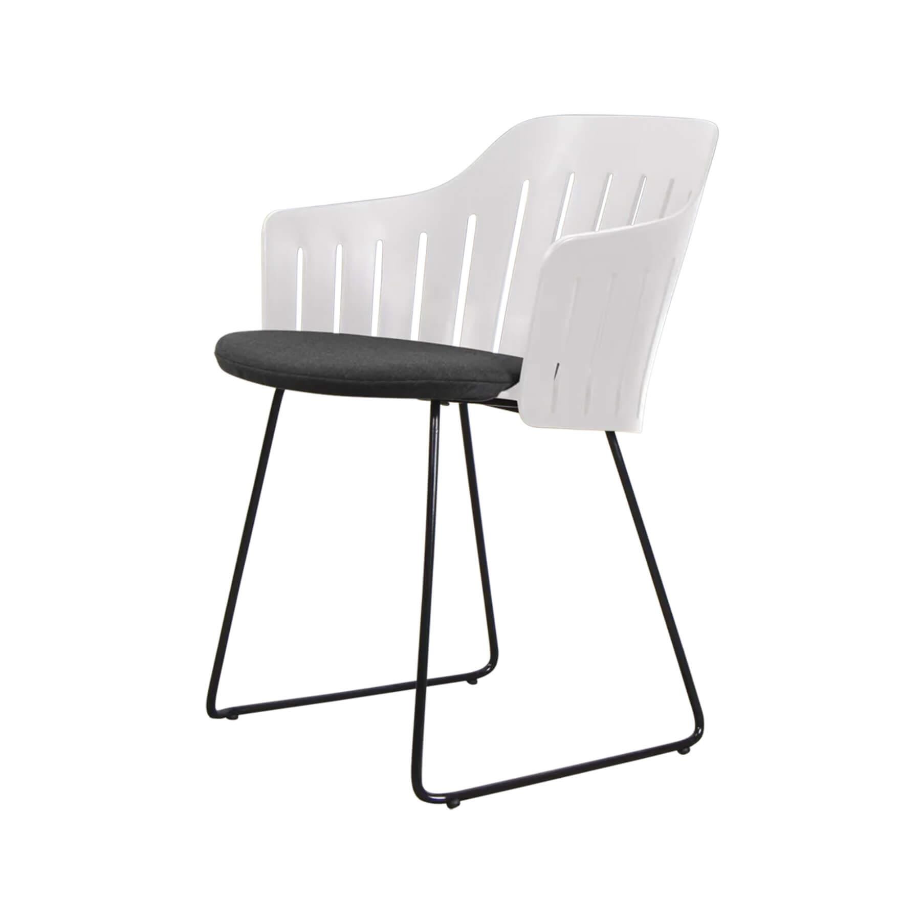 Caneline Choice Outdoor Chair With Steel Sled Legs White Seat Black Cushion