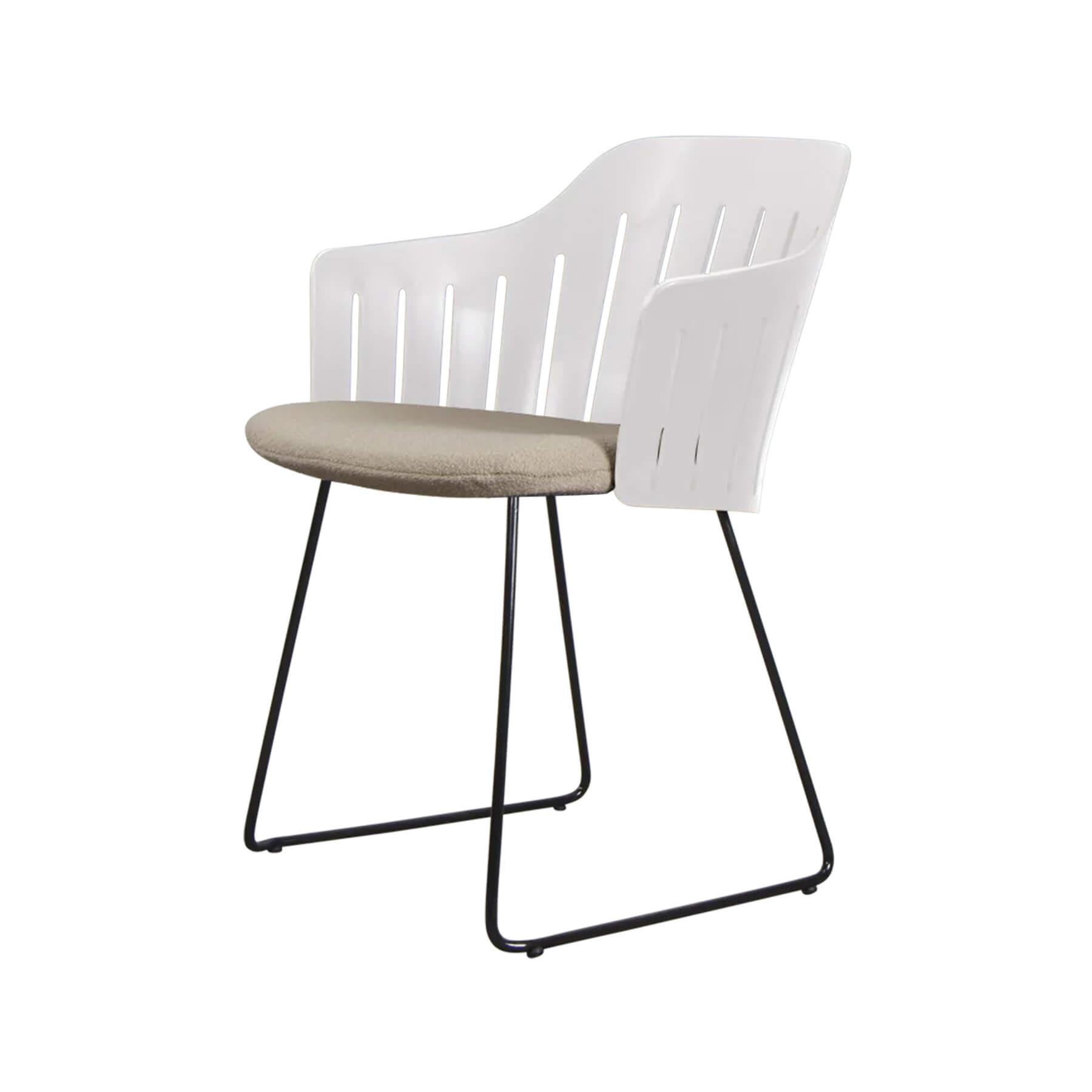 Caneline Choice Outdoor Chair With Steel Sled Legs White Seat Taupe Cushion