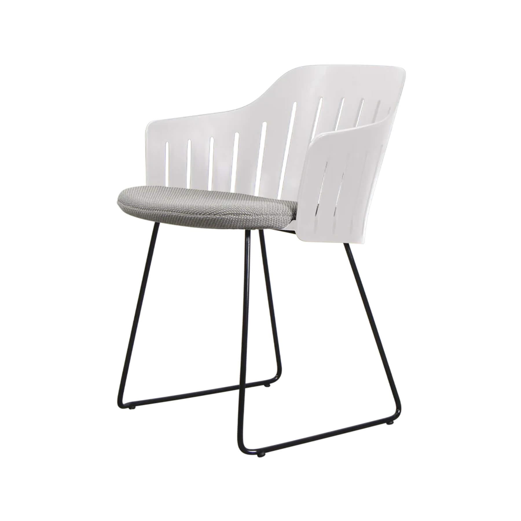 Caneline Choice Outdoor Chair With Steel Sled Legs White Seat Light Grey Cushion