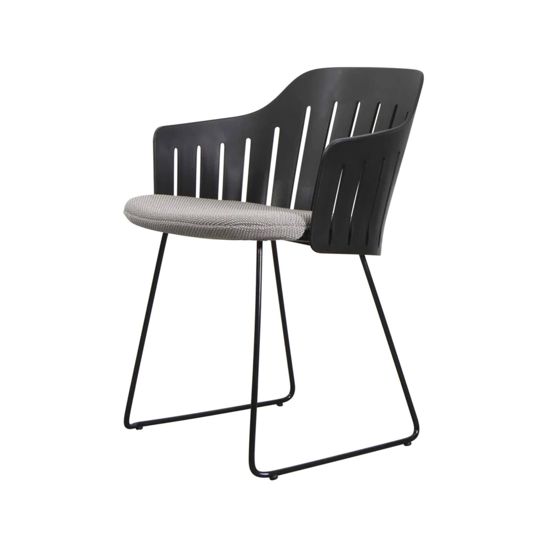 Caneline Choice Outdoor Chair With Steel Sled Legs Black Seat Light Grey Cushion