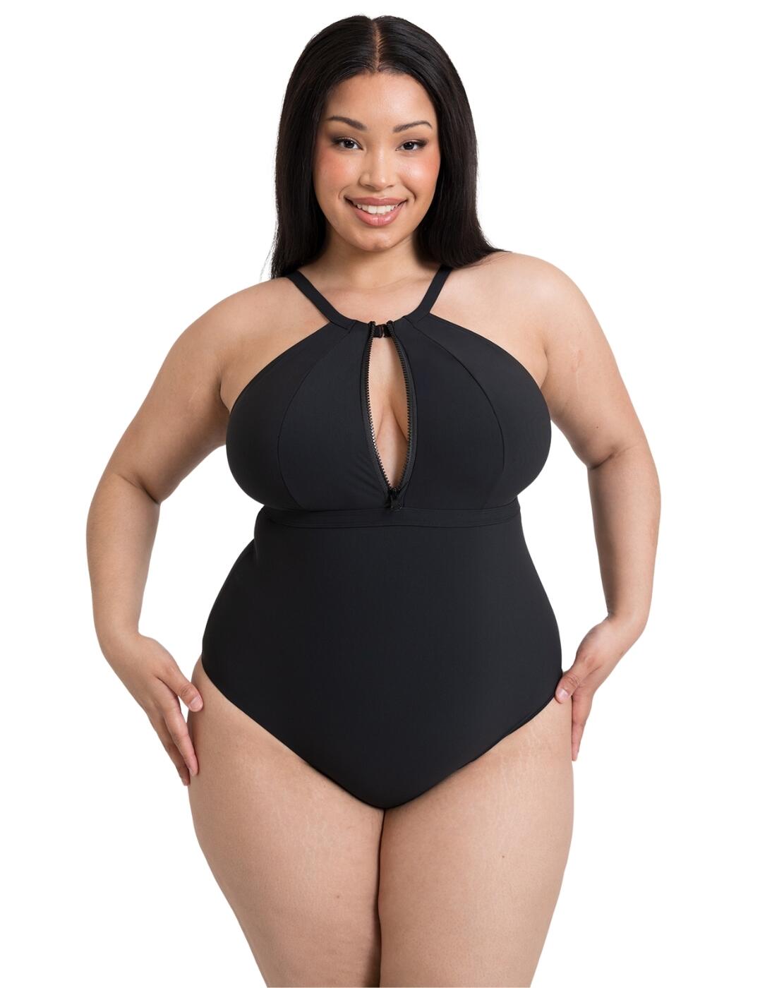 Add the Curvy Kate Zip Tide multiway swimsuit to your suitcase for the ultimate in versatile holiday style. The swimsuit is based on the coveted Scantilly Indulgence body, ensuring a flawless fit for all curves. With full-cup coverage, you can feel confident and supported without compromising on style. And let's talk about comfort - this swimsuit is wireless and non-padded, so you can say goodbye to any pesky underwires or bulky padding. But the real game-changer is the multiway feature. That's right, you can wear this swimsuit in multiple ways to suit your unique style and needs. The adjustable shoulder straps allow you to choose between classic or cross-back styles, giving you the freedom to switch things up. And for those days when you want a little more coverage, the swan hook fastening and classic back clasp closure have got you covered. Crafted from quick-drying fabric, this swimsuit is designed for long, sun-filled days at the beach or pool. And let's not forget the show-stopping zip feature at the front - a trendy touch that adds a touch of fun and sass to your swimwear collection.