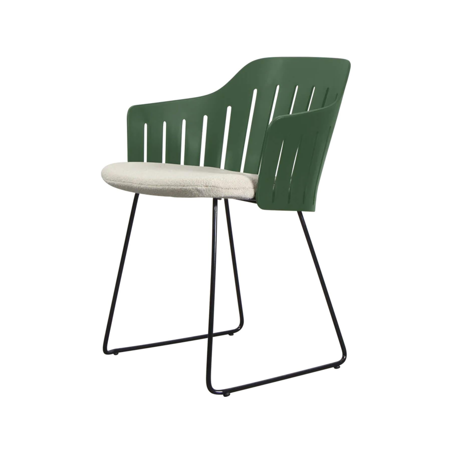 Caneline Choice Outdoor Chair With Steel Sled Legs Dark Green Seat Sand Cushion