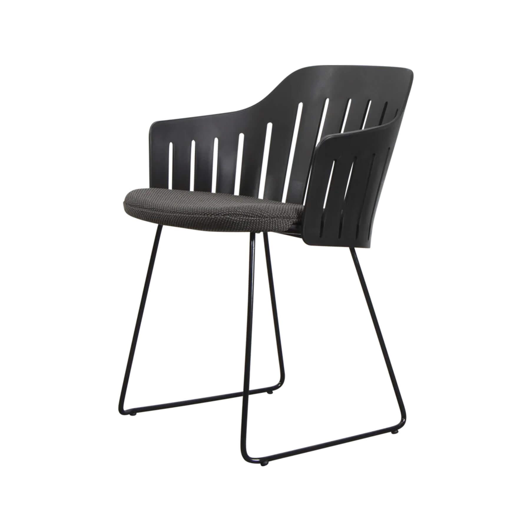 Caneline Choice Outdoor Chair With Steel Sled Legs Black Seat Dark Grey Cushion