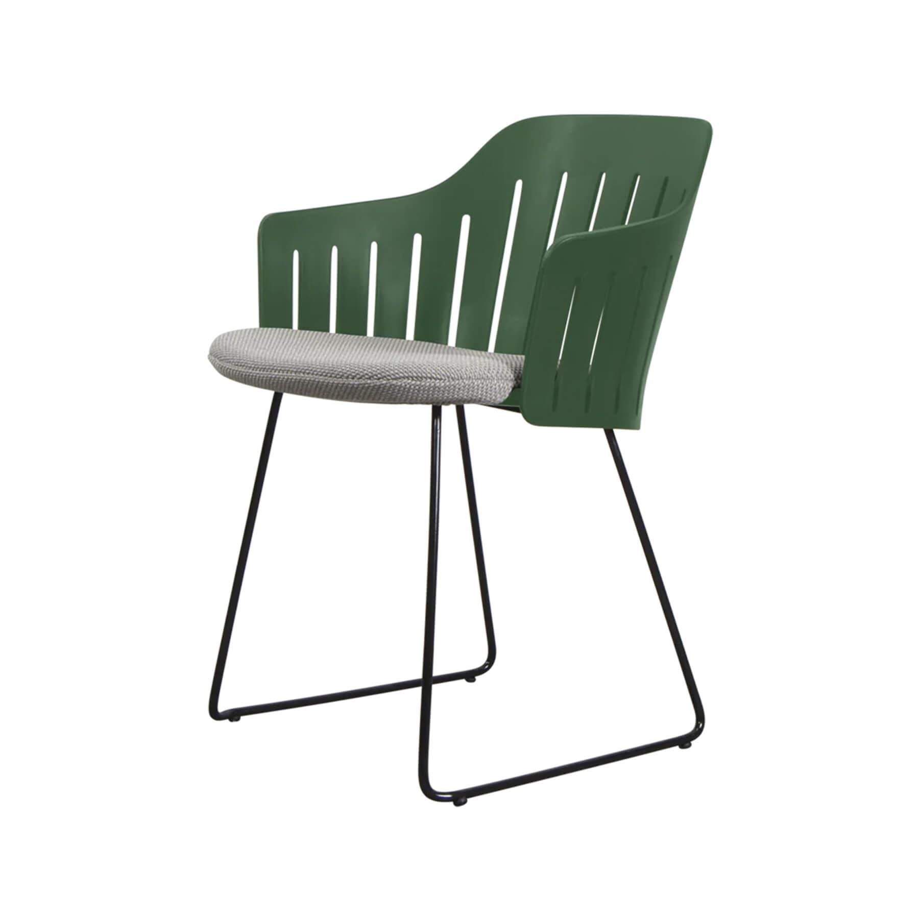 Caneline Choice Outdoor Chair With Steel Sled Legs Dark Green Seat Light Grey Cushion