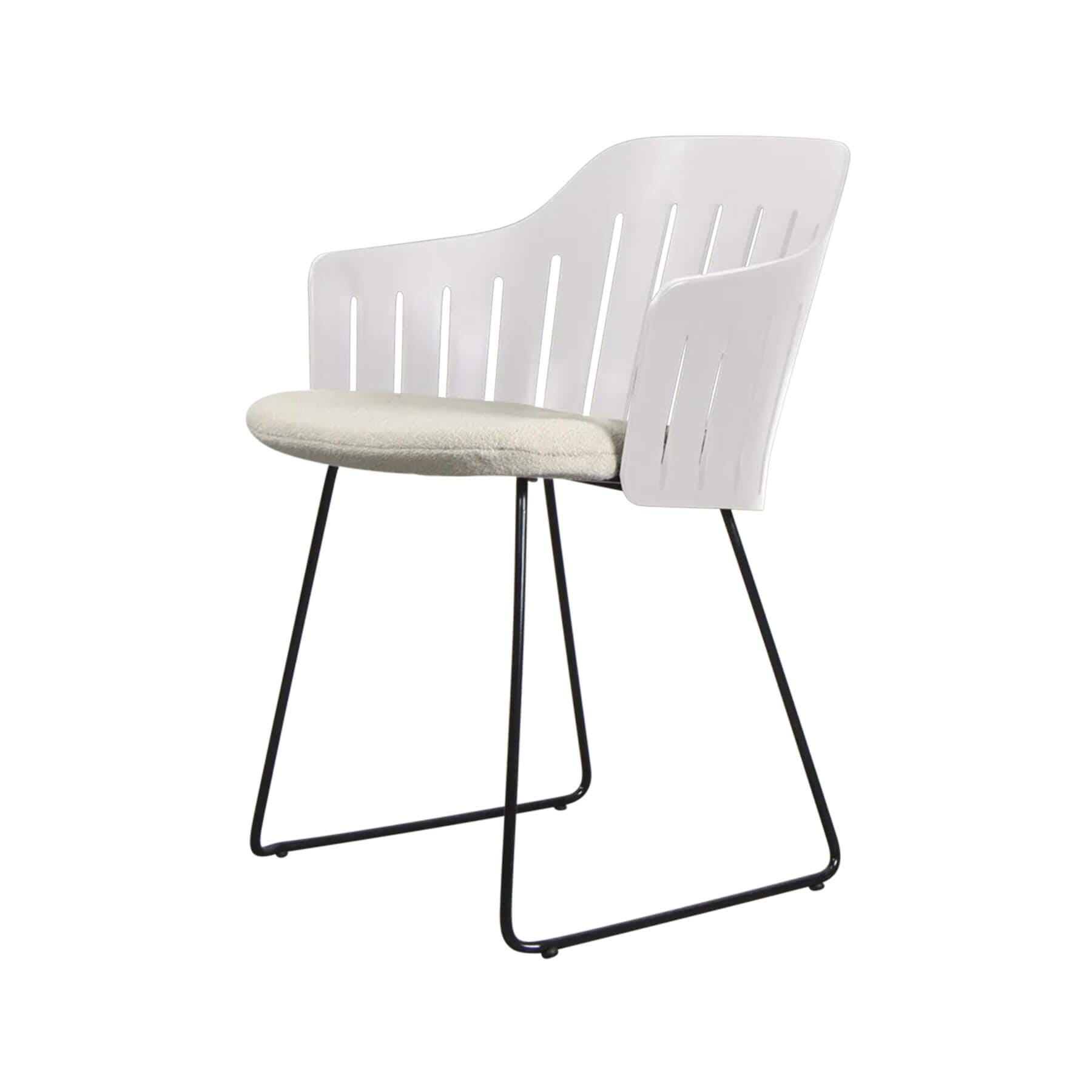 Caneline Choice Outdoor Chair With Steel Sled Legs White Seat Sand Cushion