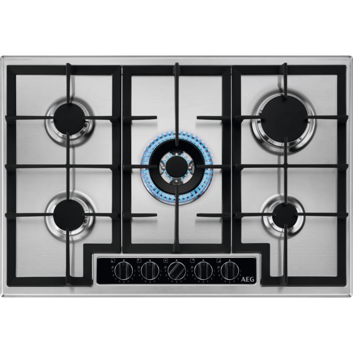 Aeg Hgb75420ym 75cm Slim Gas Hob 5 Energy Efficient Burners Including 1 Triple Crown Burner Step