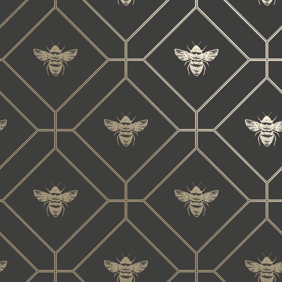 Holden Decor Honeycomb Bee Charcoal/Gold Wallpaper 10m x 53cm, Grey