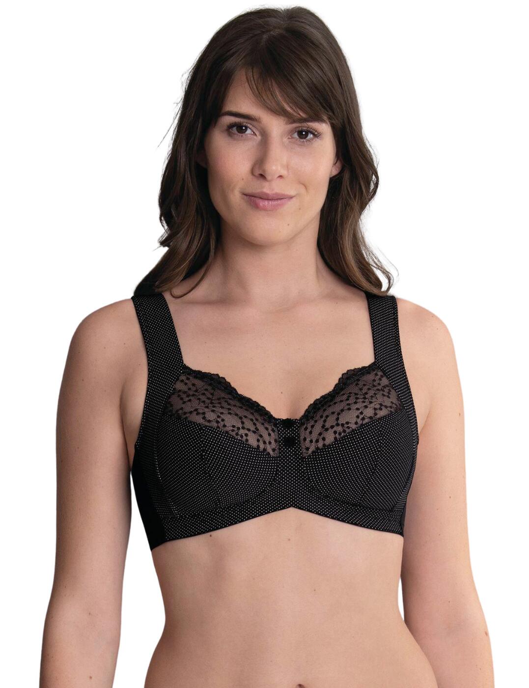 The Orley lingerie series by Anita is an everyday essential every woman needs in their lingerie collection. This support bra has a classic full cup design and the French polka dot style tulle creates an elegant stylish look. The innovative 3 part cup design ensures the utmost supportive fit without the need for added underwiring. Adjustable shoulder straps ensure the perfect individual fit.  Support 3-section design French polka dot detail Hook and eye closure Comfortable wireless design Wide adjustable shoulder straps Full cup coverage Non-padded cups Country of origin: Myanmar Composition: 93% Nylon &pipe; 7% Elastane Listed in UK sizes  57441-101464-1313779 5882 Support Bra