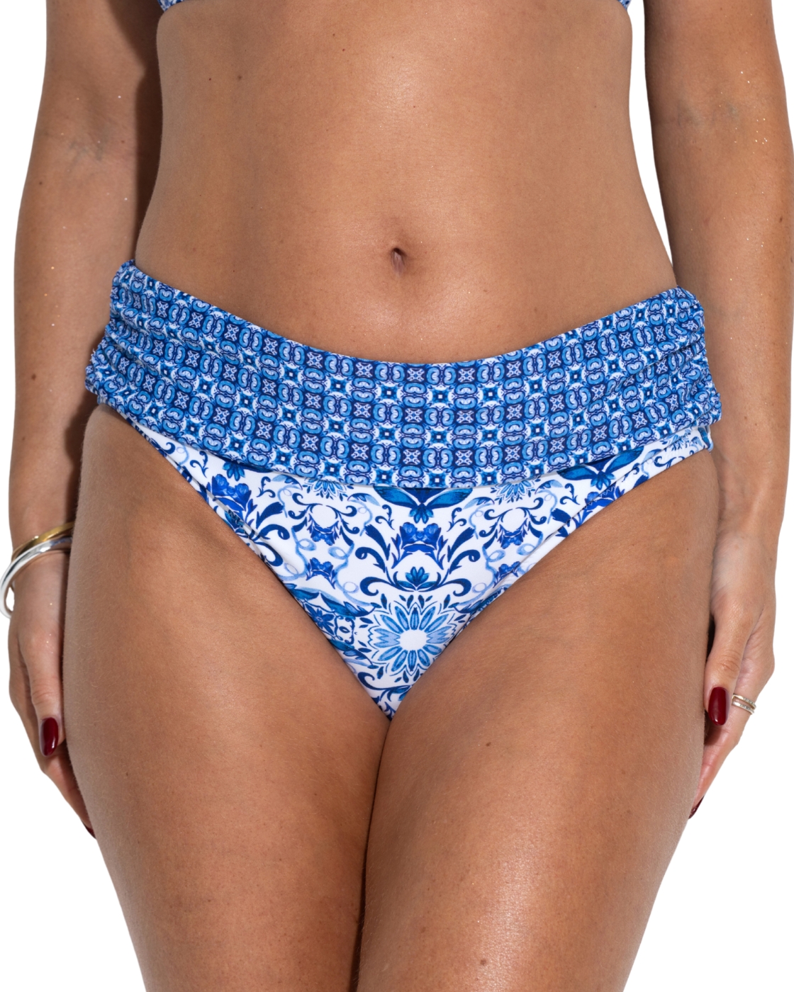 Pour Moi St Lucia Fold Over Bikini Brief - White/Blue - L - 14