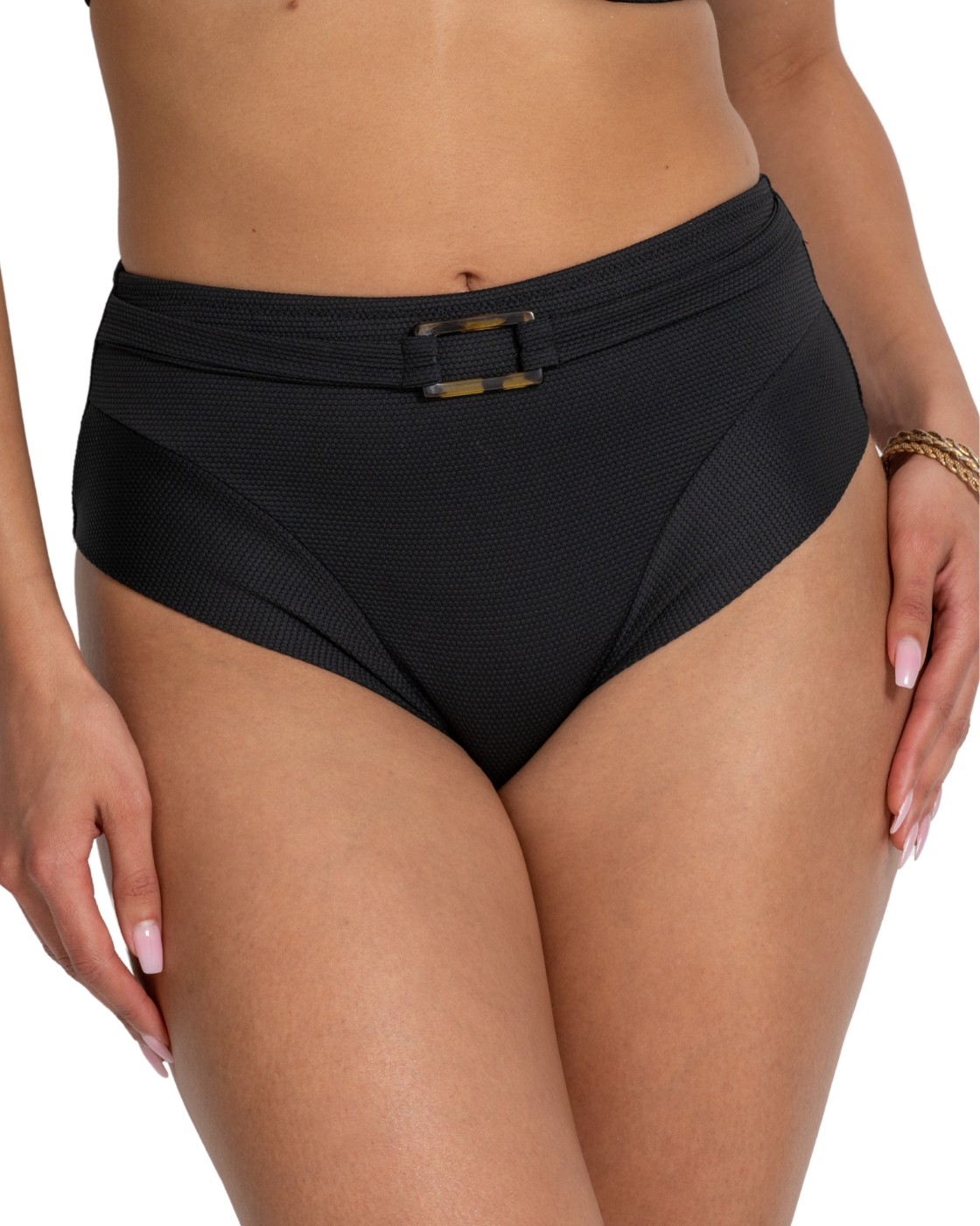 Pour Moi Hawaii High Waist Belted Tummy Control Bikini Brief - Black - S - 10