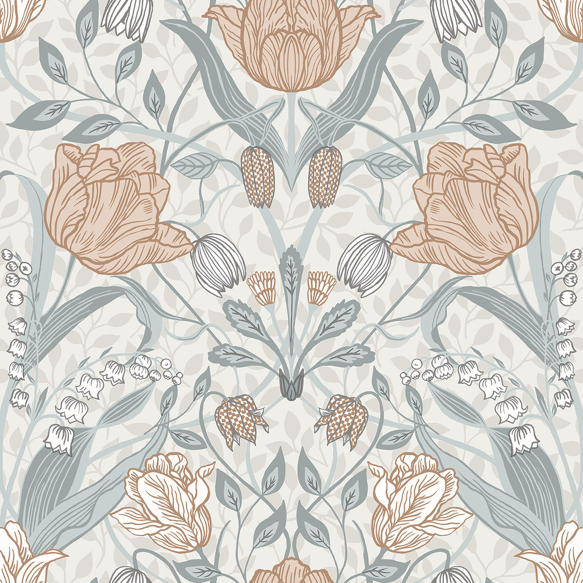 Galerie Apelviken Blue Beige Grey Brown Tulip Trail Smooth Wallpaper