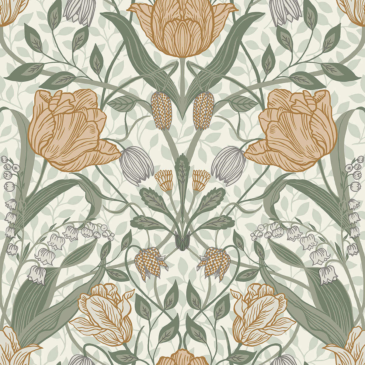 Galerie Apelviken Green Yellow Gold Tulip Trail Smooth Wallpaper
