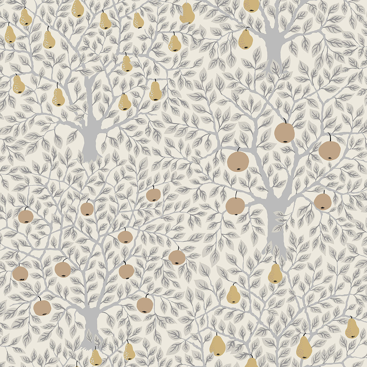 Galerie Apelviken 2 White Grey Gold Apples & Pears Smooth Wallpaper