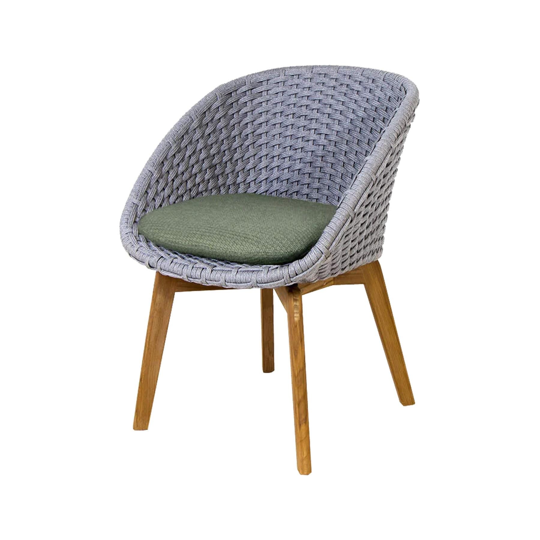 Caneline Peacock Outdoor Chair Light Grey And Teak Legs Dark Green Cushion