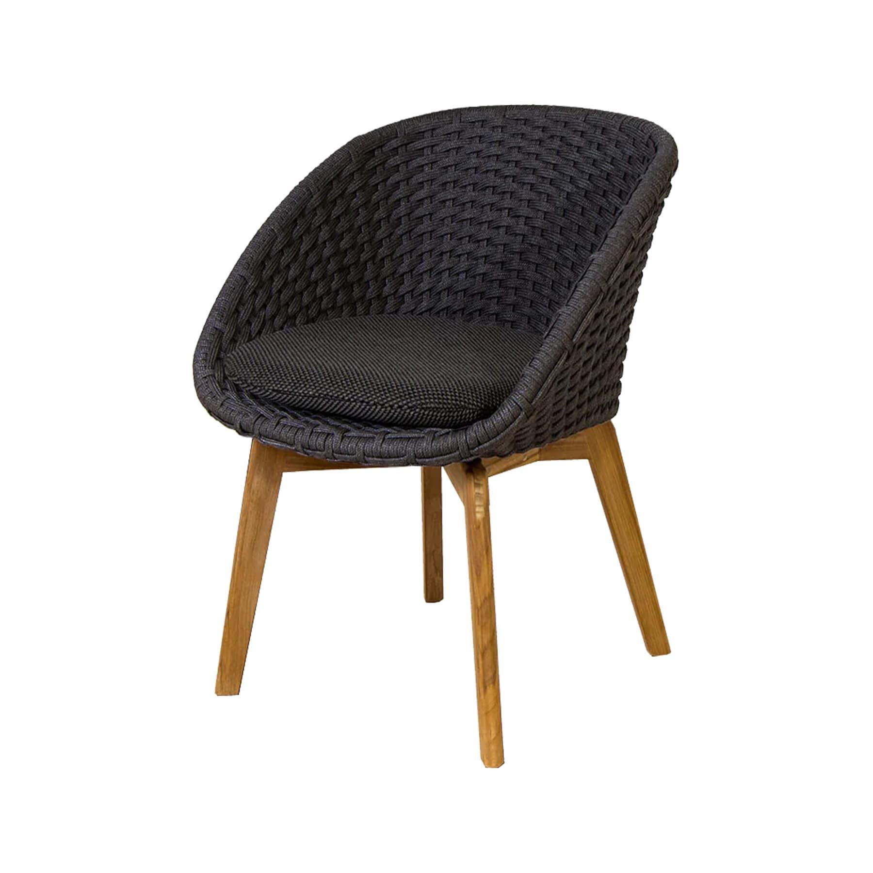 Caneline Peacock Outdoor Chair Dark Grey And Teak Legs Dark Grey Cushion