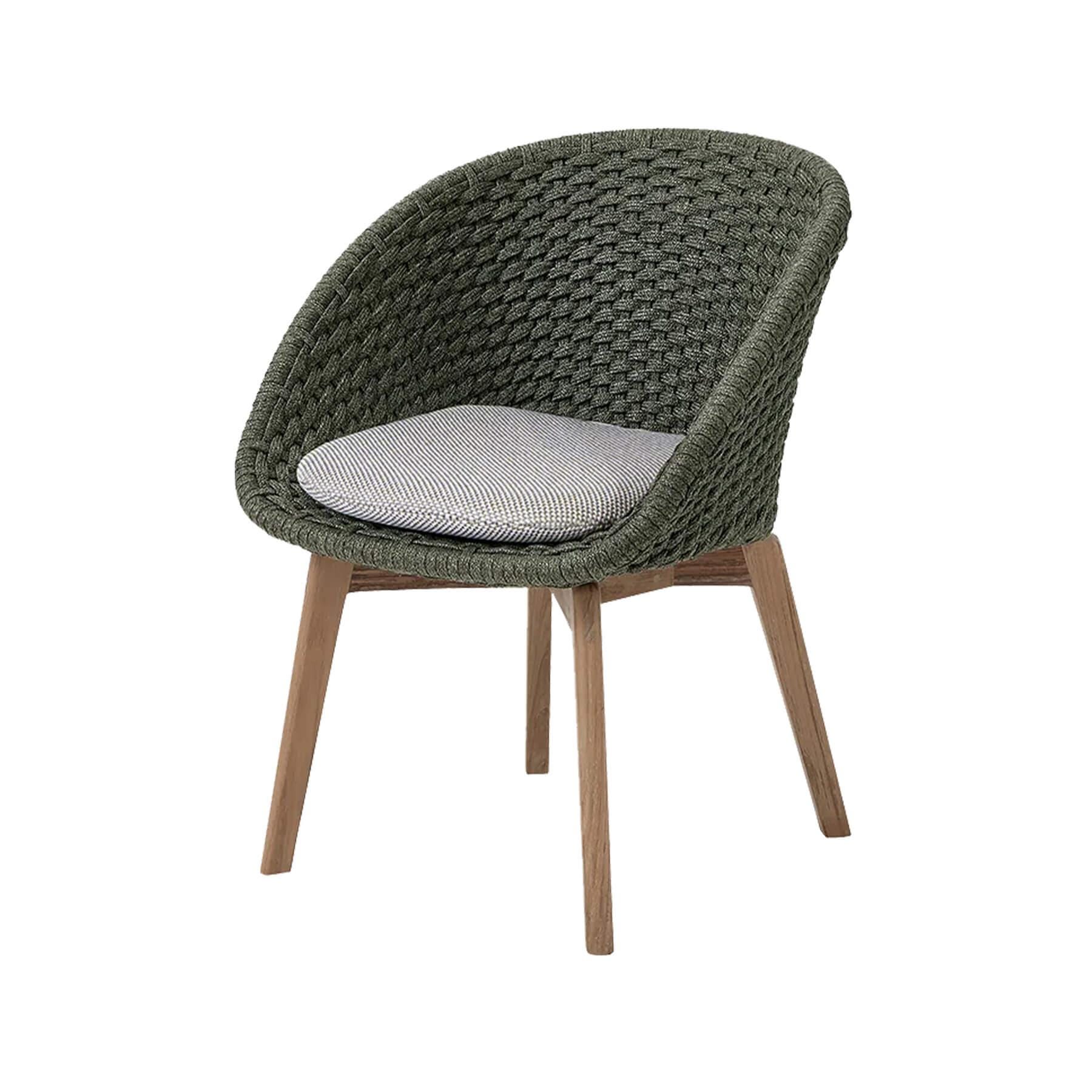 Caneline Peacock Outdoor Chair Dark Green And Teak Legs Light Grey Cushion