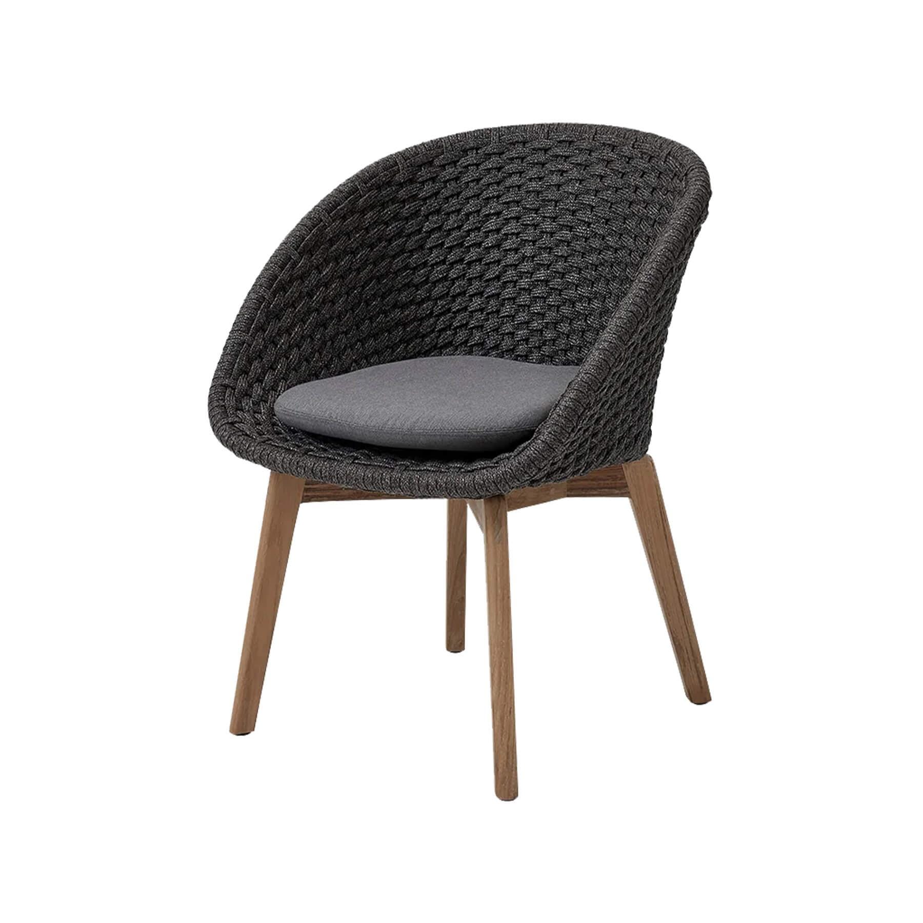 Caneline Peacock Outdoor Chair Dark Grey And Teak Legs Natte Grey Cushion