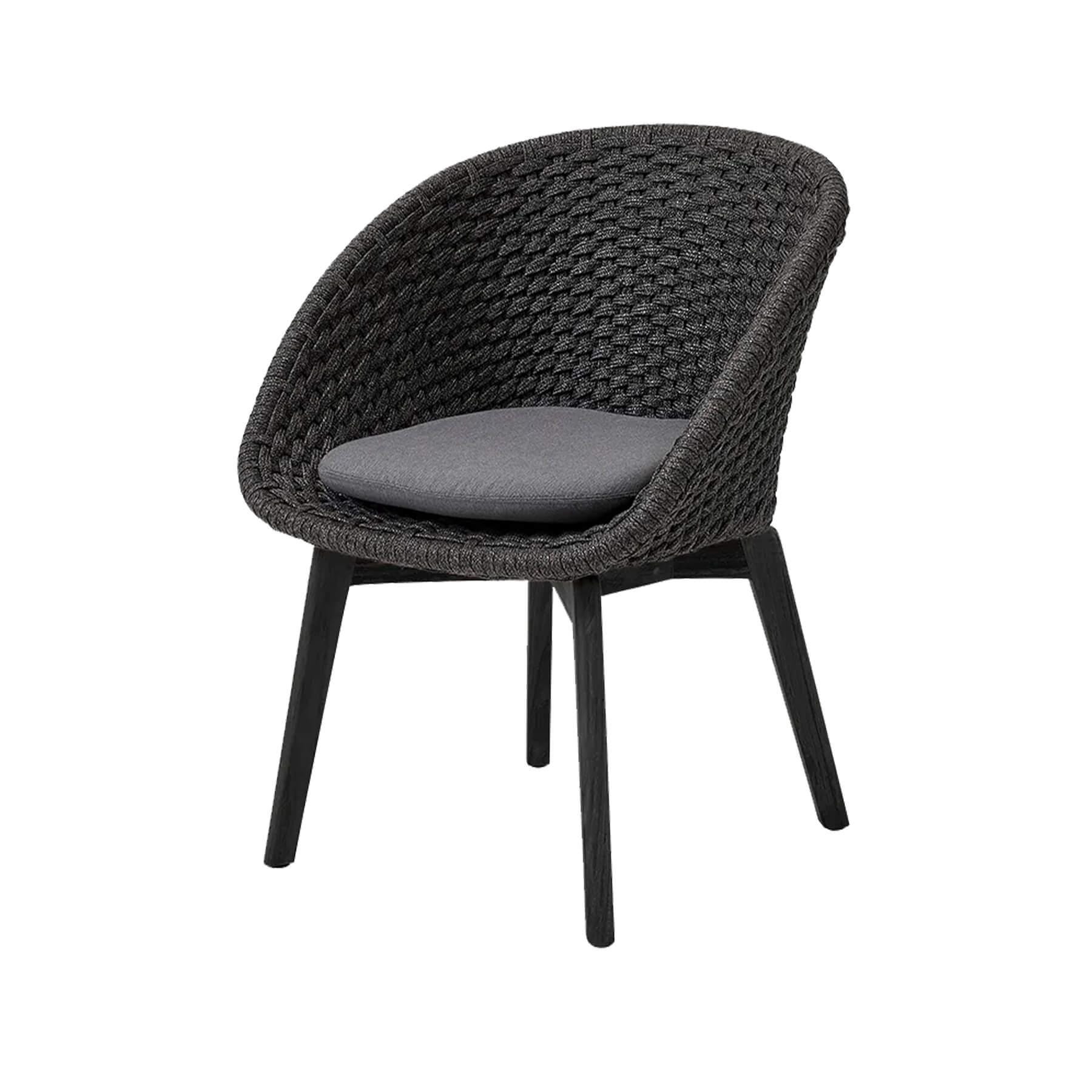 Caneline Peacock Outdoor Chair Black And Aluminium Legs Natte Grey Cushion