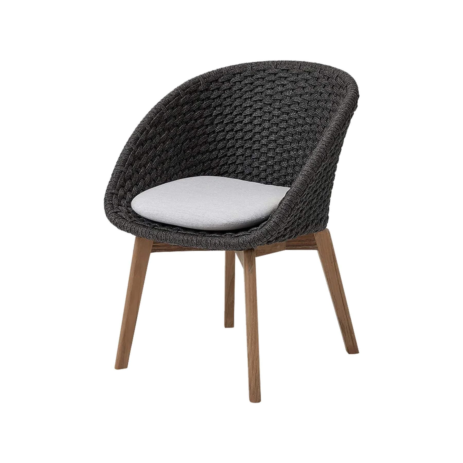 Caneline Peacock Outdoor Chair Dark Grey And Teak Legs Natte Light Grey Cushion