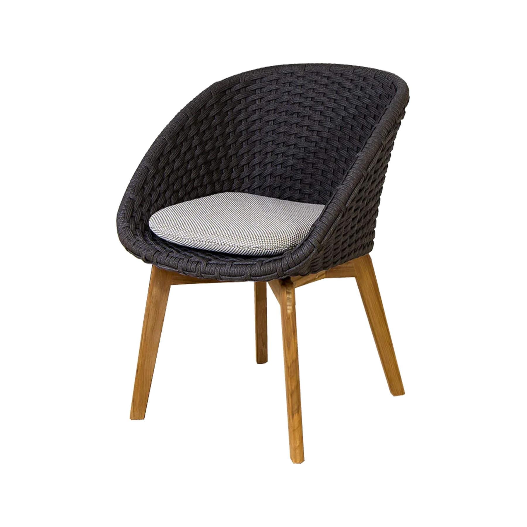 Caneline Peacock Outdoor Chair Dark Grey And Teak Legs Light Grey Cushion