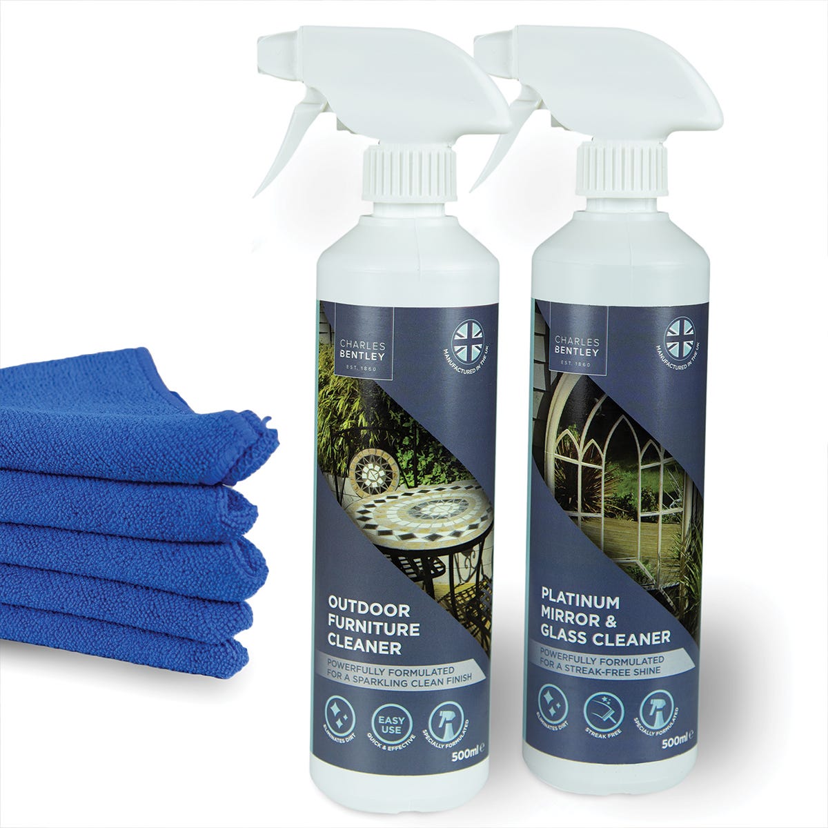 Charles Bentley Outdoor Glass And Outdoor Furniture Cleaner With Microfiber Cloths