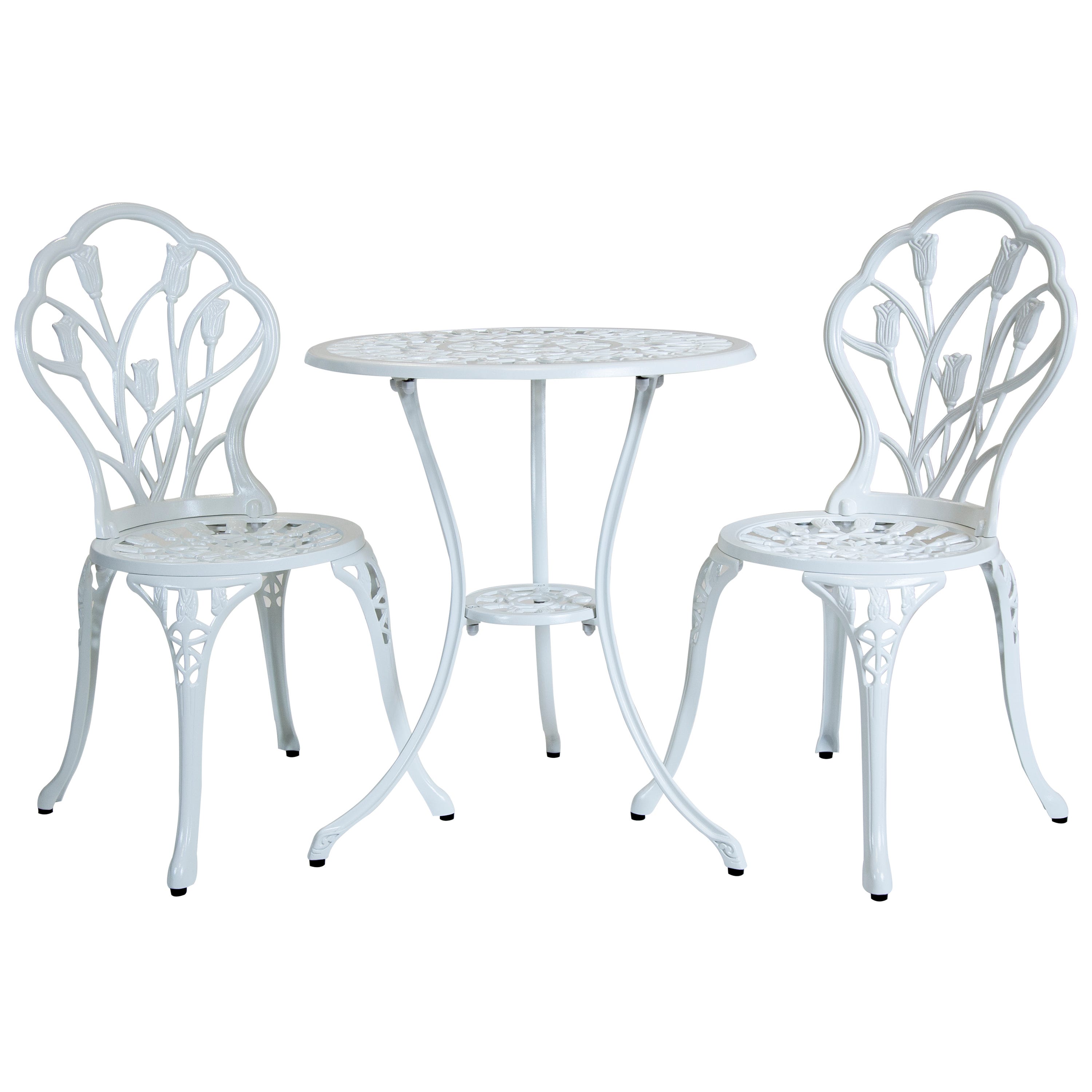 Charles Bentley Cast Aluminium Tulip Bistro Table And Chairs Set White