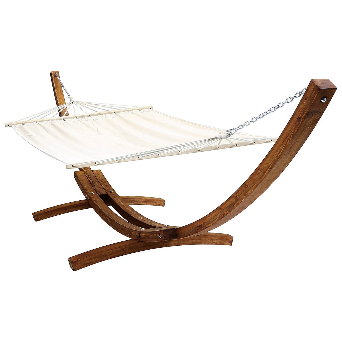 Charles Bentley Extra Large Garden Hammock With Wooden Arc Stand Two Person Cream