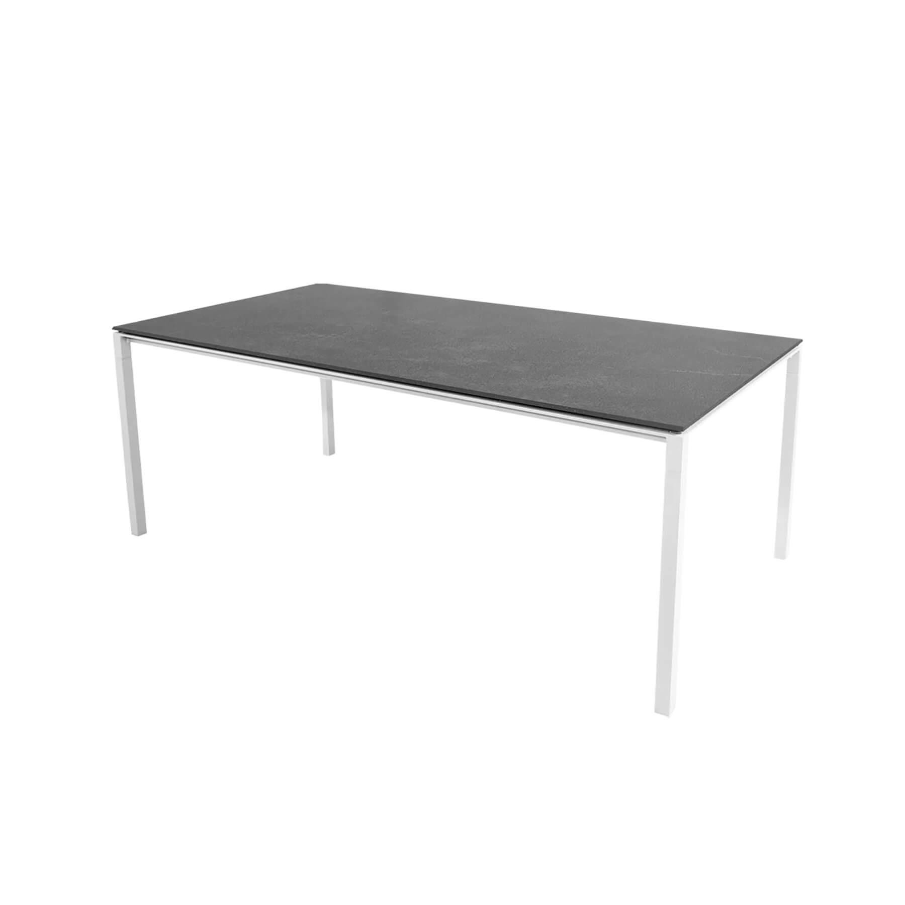 Caneline Pure Outdoor Dining Table Large Ceramic Fossil Black Top White Legs Grey