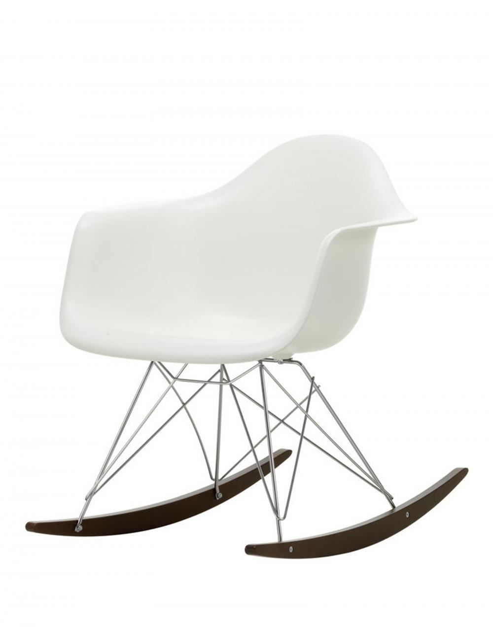 Eames Rar Plastic Rocking Chair Chrome Base White Dark Maple