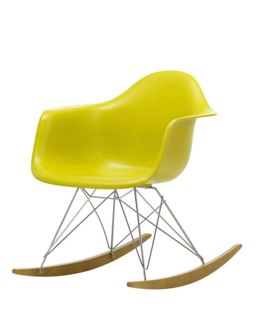 Eames Rar Plastic Rocking Chair Chrome Base Mustard Golden Maple