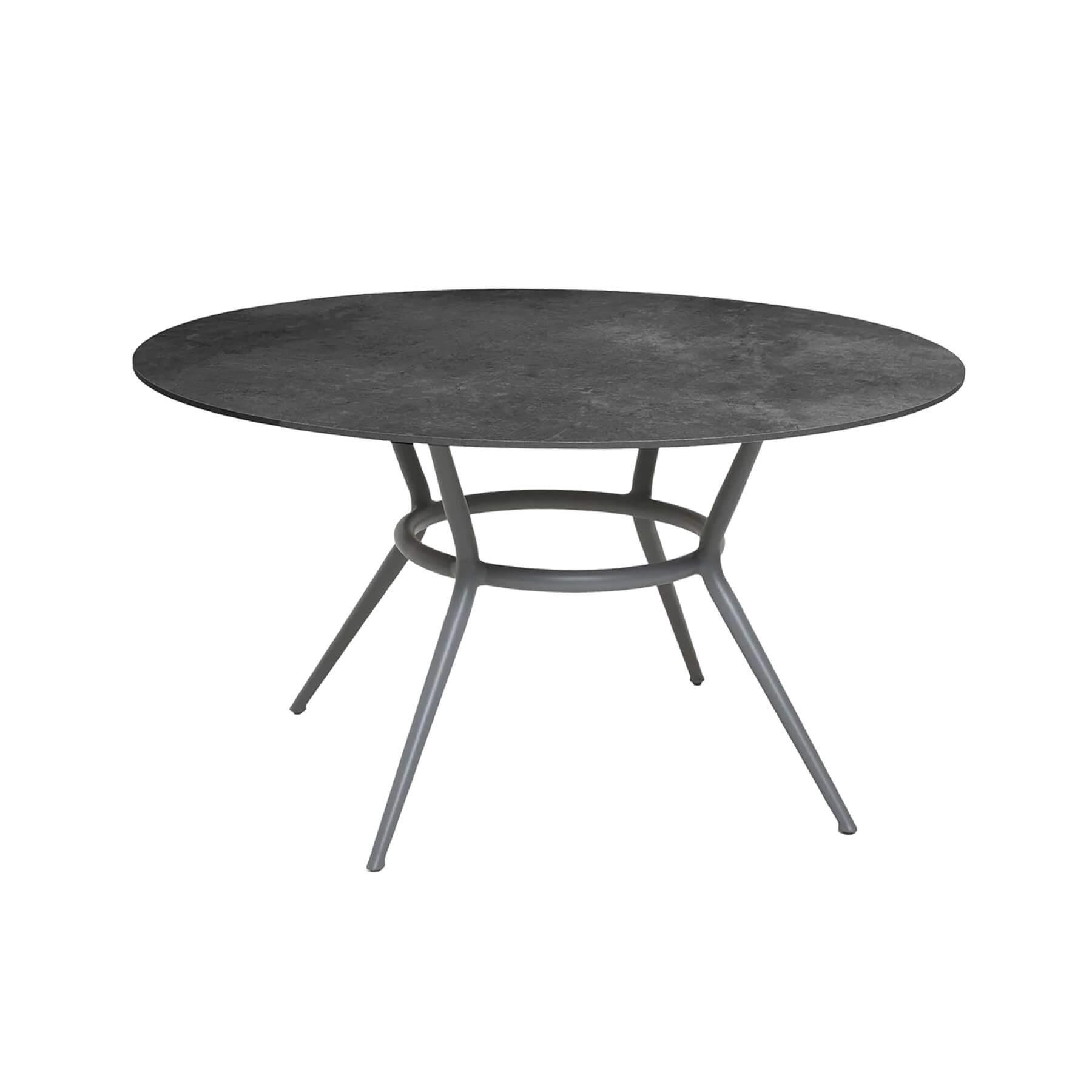 Caneline Joy Outdoor Dining Table Round Ceramic Fossil Black Top Light Grey Legs