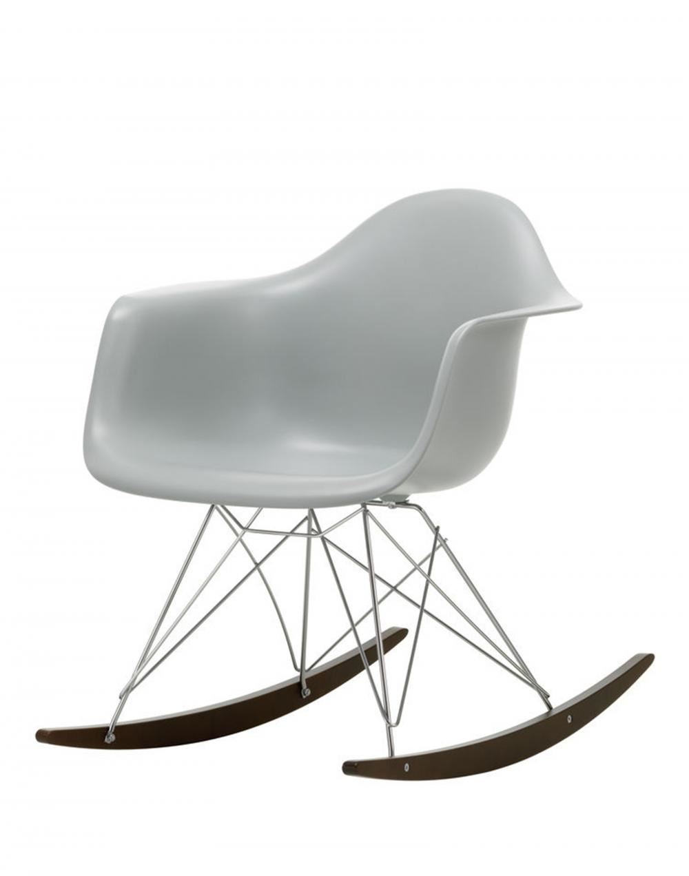 Eames Rar Plastic Rocking Chair Chrome Base Light Grey Dark Maple