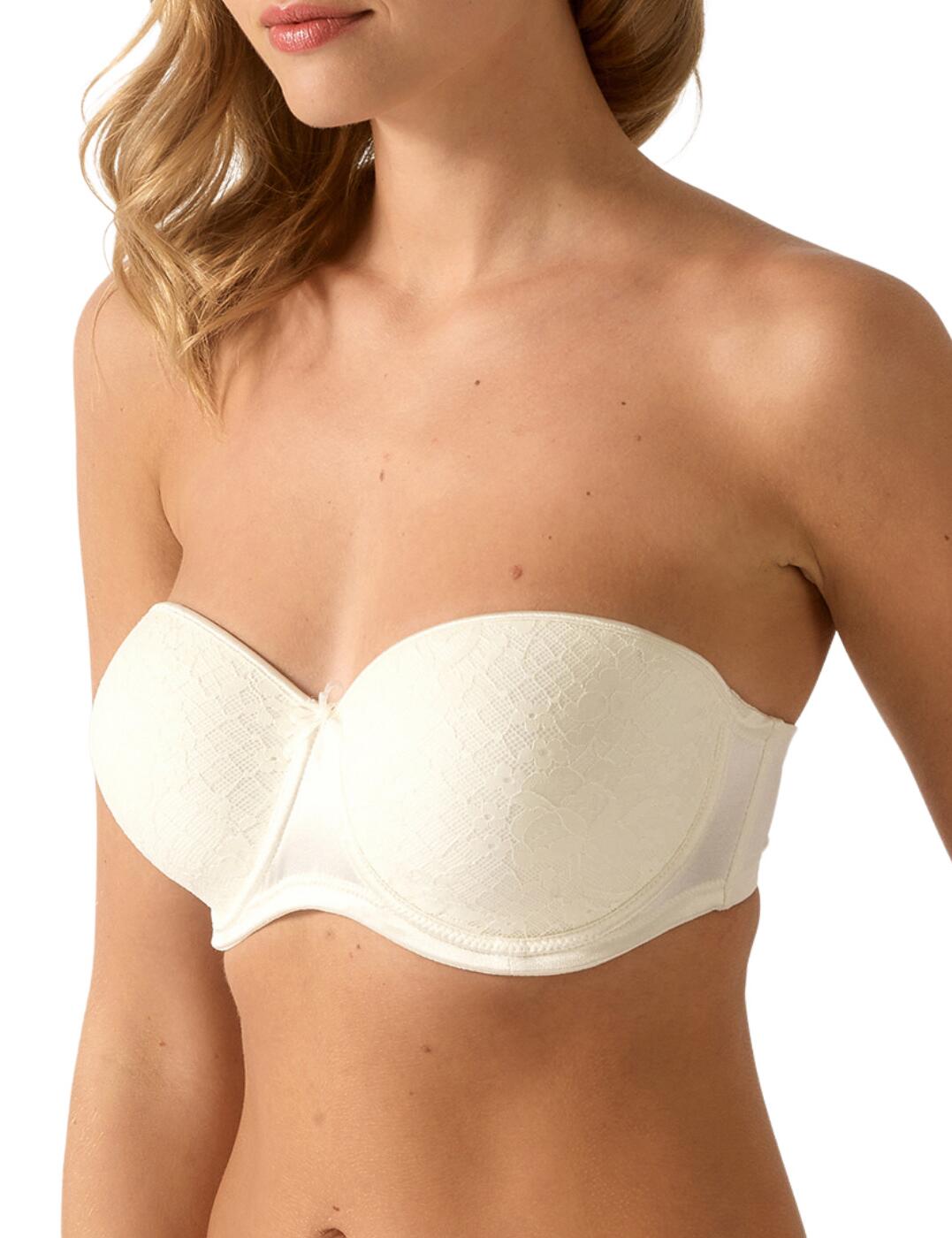 Treat yourself with the gorgeous Melody range by Empreinte. Crafted from delicate floral lace for a luxurious look and feel. This popular strapless design is underwired and padded, offering excellent support and a gentle boost. Allowing for fantastic coverage and a smooth finish under clothing. The removable straps are fully adjustable for and individual fit. Adorned in the centre with a dainty bow, this luxurious and versatile piece fits perfectly into your lingerie collection.  Elegant and feminine design Delicate floral lace overlay Seamless cups Padded and underwired cups Fully adjustable and removable straps Fastens with a hook and eye fastening Matching coordinates available Composition: 44% Polyester &pipe; 44% Polyamide &pipe; 12% Elastane Listed in UK sizes  43350-79476-1067499 3386  Strapless Bra