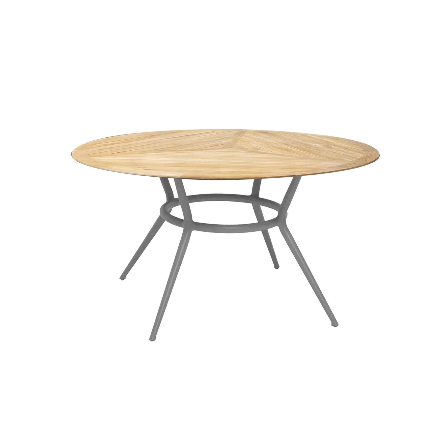 Caneline Joy Outdoor Dining Table Round Small Teak Top Light Grey Legs Light Wood