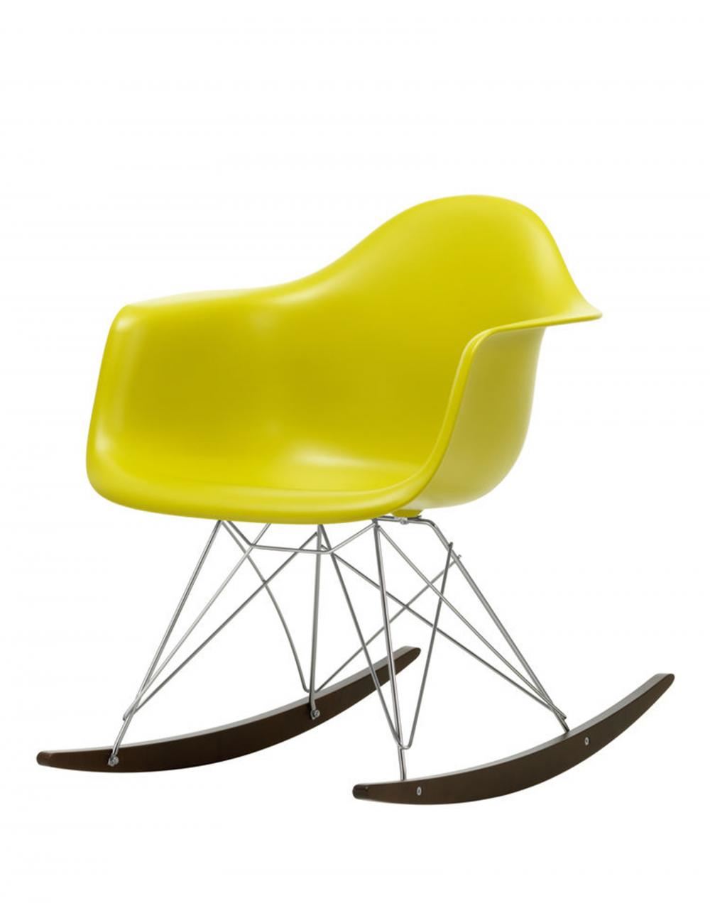 Eames Rar Plastic Rocking Chair Chrome Base Mustard Dark Maple