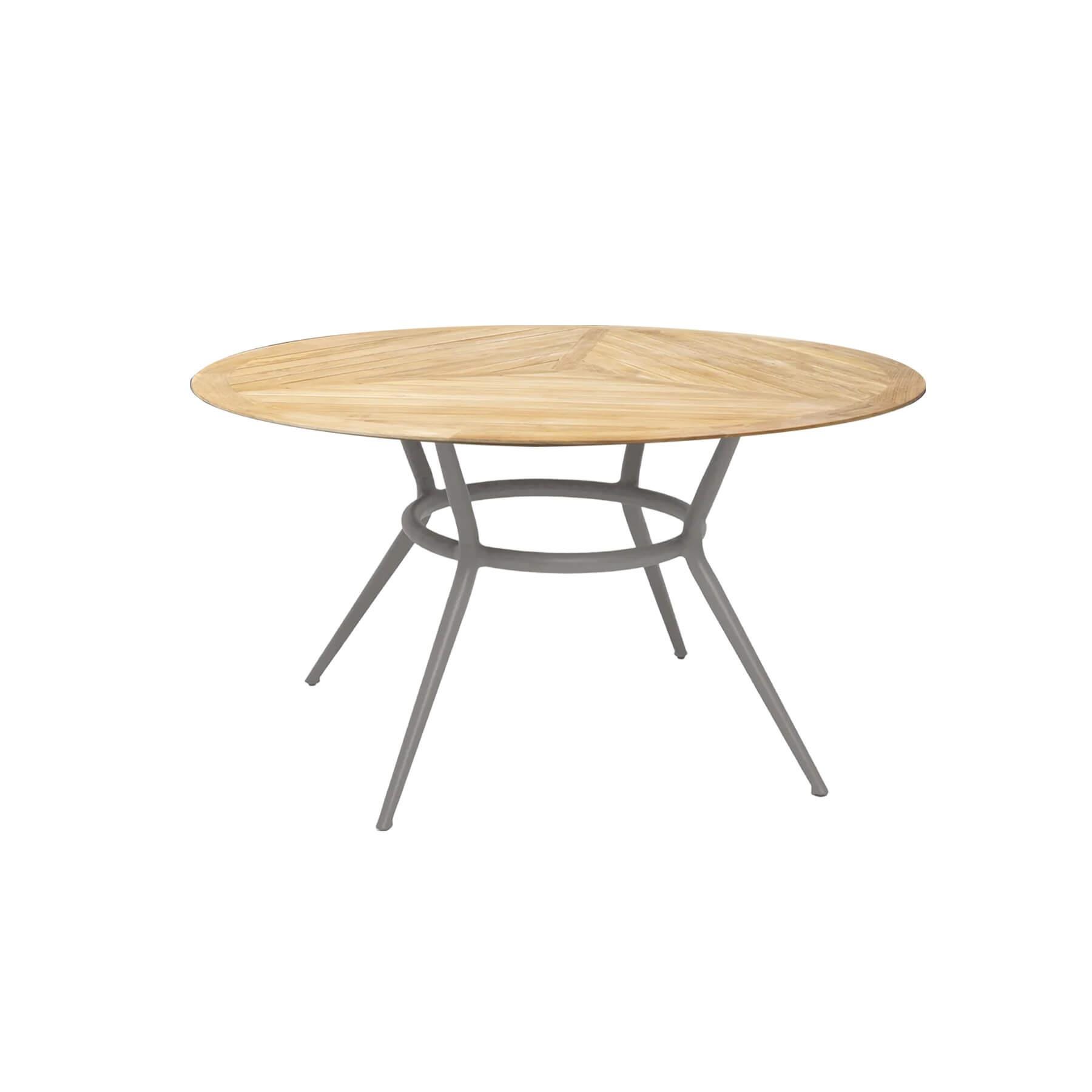 Caneline Joy Outdoor Dining Table Round Small Teak Top Taupe Legs Light Wood