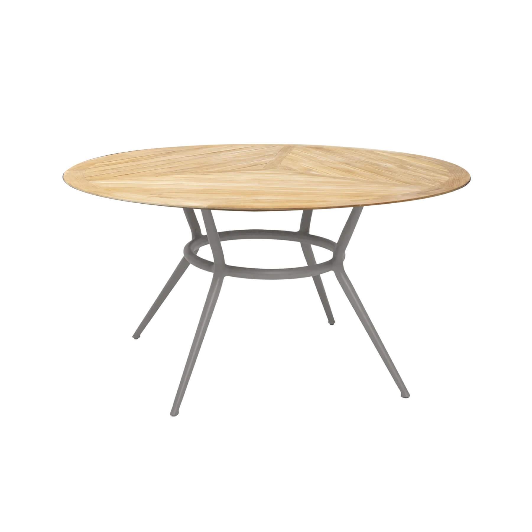 Caneline Joy Outdoor Dining Table Round Teak Top Taupe Legs Light Wood