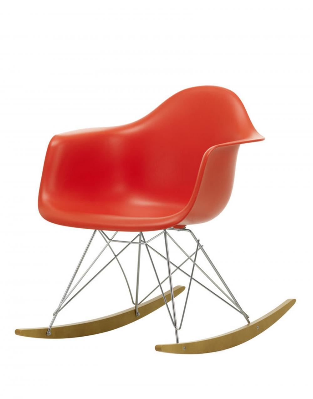 Eames Rar Plastic Rocking Chair White Base Poppy Red Golden Maple