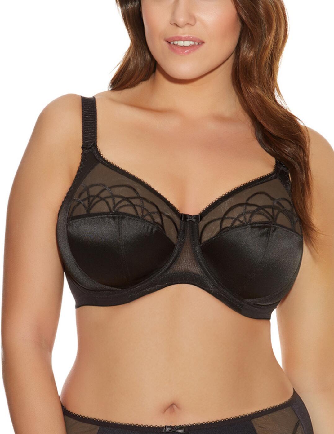 The Elomi Cate full cup bra is perfect for fuller figures. Boasting a gorgeous sheer top cup that features chic arc embroidery for a fashion-forward edge. This piece is secured at the back with a classic hook and eye closure and has fully adjustable shoulder straps for a fit you can tailor to your own individual preference. The bra is banded and offers support and hold, whilst excelling in comfort and style! Offering a stunning shape and perfect fit this full-cup bra is a total dream.  Chic and elegant, feminine design Beautiful shape Comfortable fit Banded bra Underwired support and uplift Fastens at the rear with hook and eye closure Adjustable straps Country of origin: Indonesia Composition: 29% Polyamide &pipe; 17% Elastane &pipe; 54% Polyester Listed in UK sizes  27743-51580-1324443 4030 