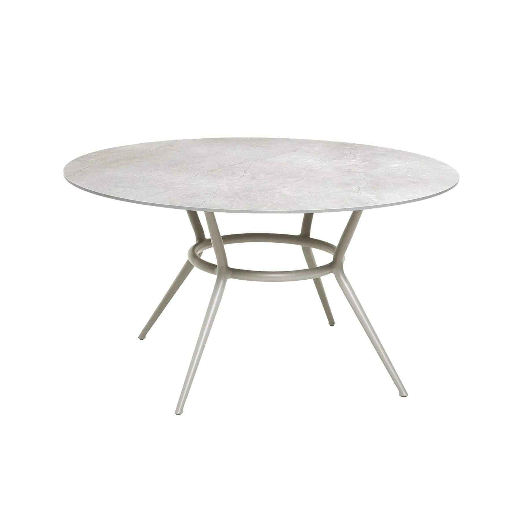 Caneline Joy Outdoor Dining Table Round Ceramic Fossil Grey Top Taupe Legs