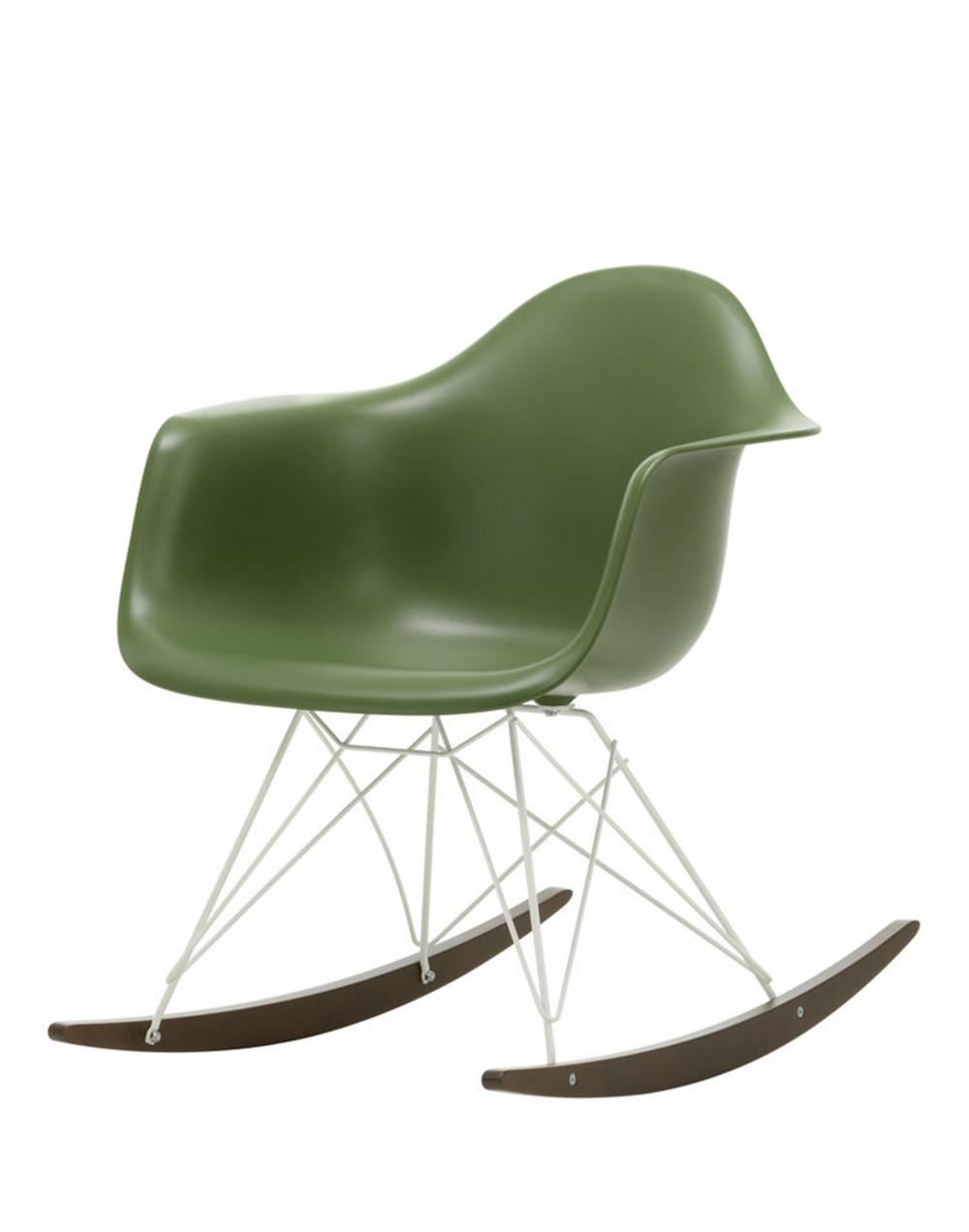 Eames Rar Plastic Rocking Chair White Base Forest Dark Maple