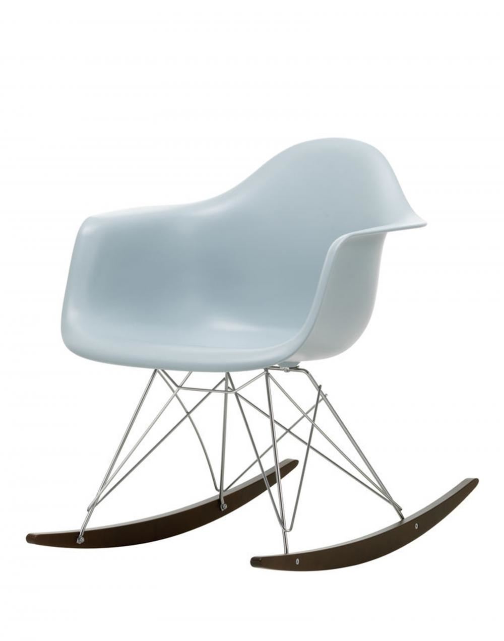 Eames Rar Plastic Rocking Chair Chrome Base Ice Grey Dark Maple