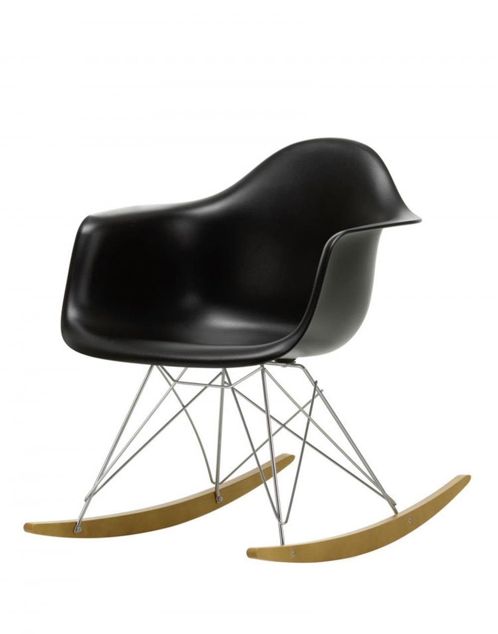 Eames Rar Plastic Rocking Chair Chrome Base Black Golden Maple