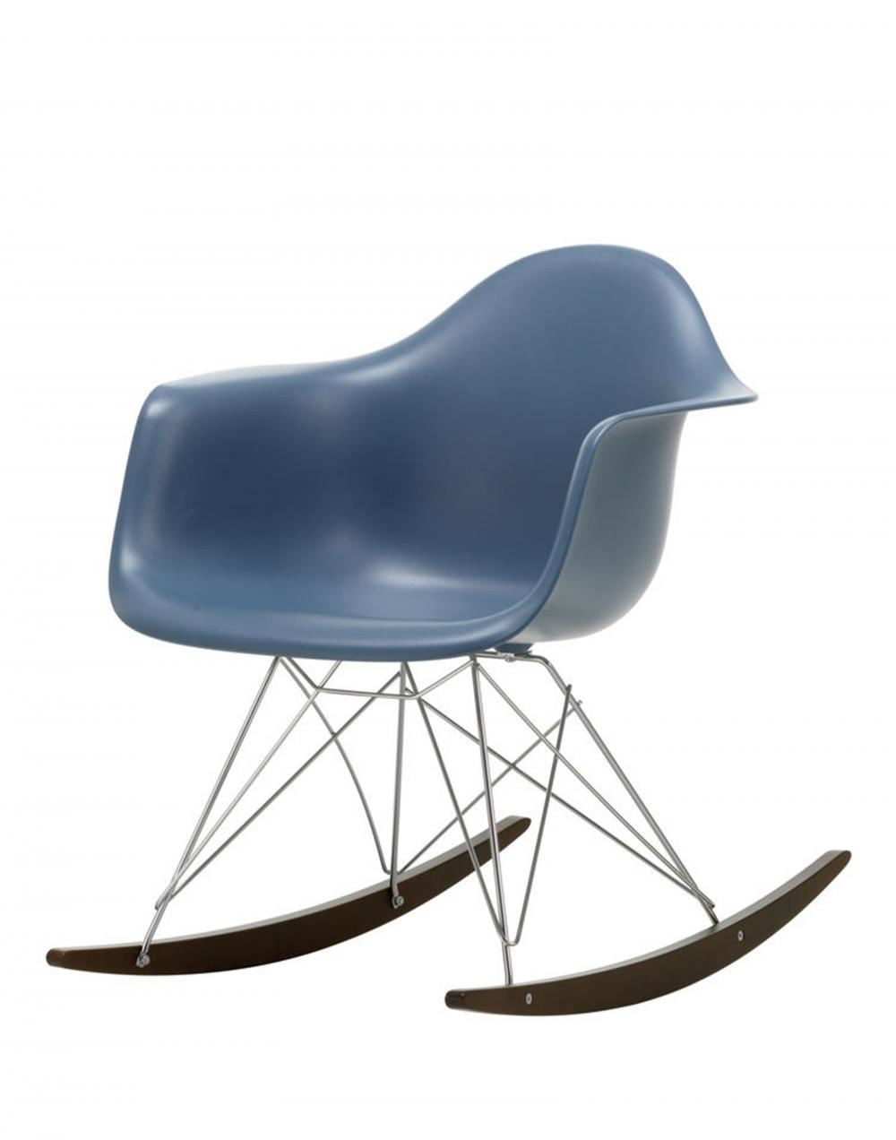Eames Rar Plastic Rocking Chair Chrome Base Sea Blue Dark Maple