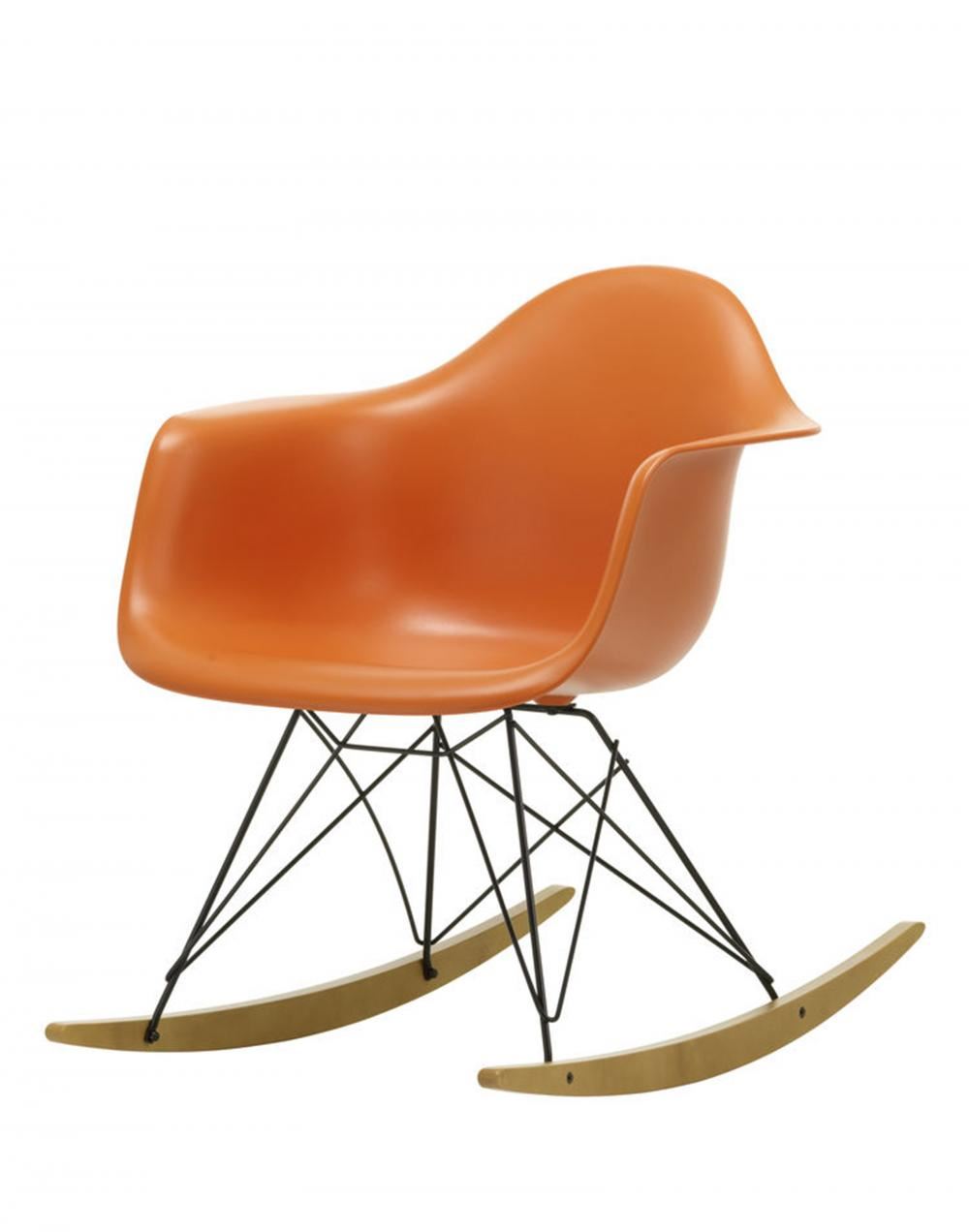 Eames Rar Plastic Rocking Chair Black Base Rusty Orange Golden Maple